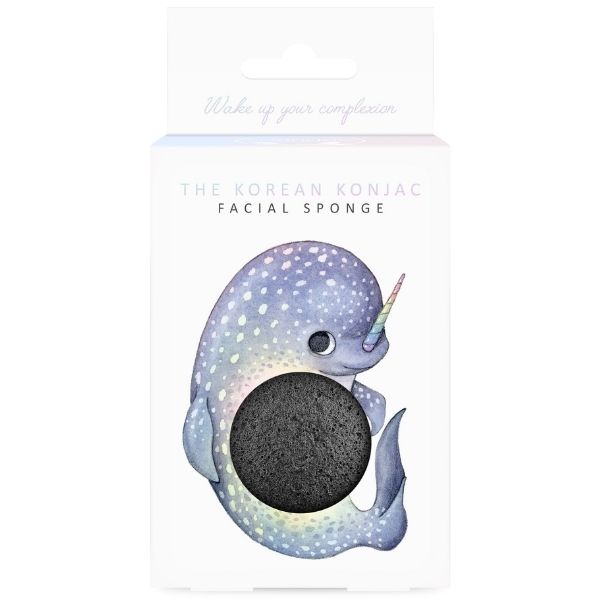 MYTHICAL NARWHAL KONJAC FACE SPONGE & HOOK BAMBOO CHARCOAL